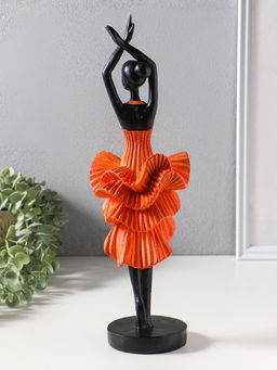 Фигура полистоун «Девушка в ярко-оранжевом платье - фламенко», чёрный, 12×10.3×39 см