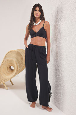Trendyolmilla Tas Dokuma Baglama Detayl? 100% Pamuk Plaj Pantolon TBESS25PL00008