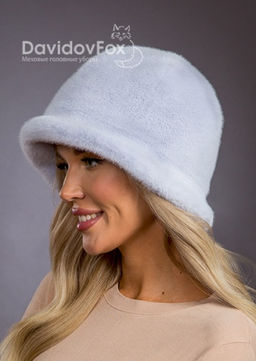 Шапка Шляпка экомех капор голубой