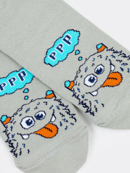 Цена за 5 пар! Носки детские классические в светло-оливковом оттенке с рисунком монстрика - Mark formelle фото 5