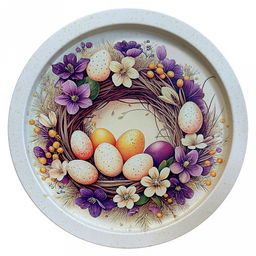 Поднос металлический "Пасхальные фиалки" д28,2см, круглый (Россия)