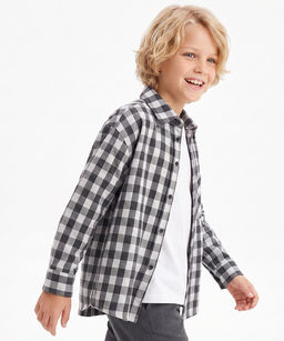 Рубашка для мальчика в клетку 33-82211 серая клетка - Mini maxi фото 3