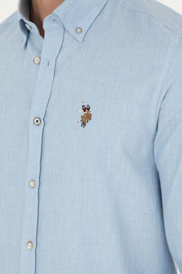 Мужская голубая базовая рубашка с длинным рукавом - U.s. polo assn фото 7