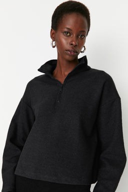Antrasit Selanik/Triko Gorunumlu Fermuarl? Yaka Regular/Normal Kal?p Orme Sweatshirt TWOAW22SW0732