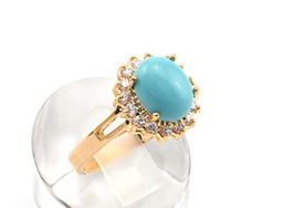 Кольцо с позолотой бирюза (имитация) и стразы, размер 16