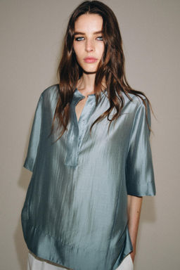 BLUSA FLUIDA MANGA CORTA ZW COLLECTION / Gris azul - Zara фото 4