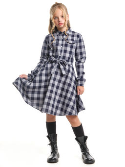 Нарядное платье праздничное модная детская одежда UD 7774 серо-син клетка - Mini maxi фото 4
