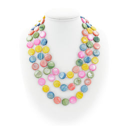Колье перламутр mix "Румба", плоские круглые 15мм, три нити, колье короткое 48см