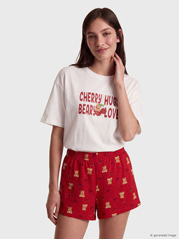 Bisiklet Yaka Kad?n ?ortlu Pijama Tak?m?