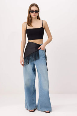 Siyah Fitted Super Crop Ask?l? Straplez Kolsuz Pamuk Ribana Orme Atlet TWOSS26AL00044 - Trendyolmilla фото 2