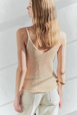 Limited Edition Alt?n Crop Payetli Metalik Iplikli Bluz TWOSS25BZ00321 - Trendyolmilla фото 2