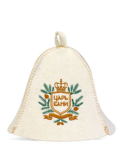 Шапка для бани и сауны «Царь бани», шерсть 50%, полиэфир 50%, белая