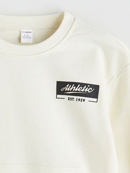 Bisiklet Yaka Bask?l? Erkek ?ocuk Sweatshirt