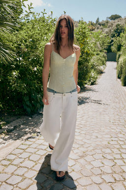 JEANS TRF RECTOS CINTURILLA DOBLE TIRO MEDIO / Blanco