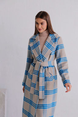 8395 Удлинённое пальто Hilton серо-голубое в клетку - Martichelli фото 13