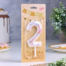 Цена за 2 шт. Свеча в торт «Белый мрамор», цифра 2, ГИГАНТ, 12.5 см