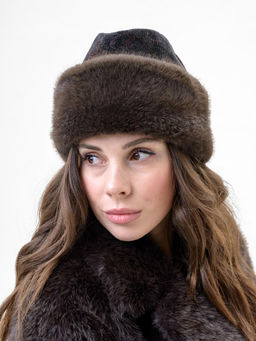 П26-34 Пилотка вельветовая с мехом "норка"