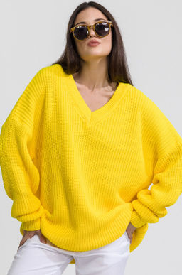 Женский удлиненный вязаный свитер оверсайз с V вырезом Happyfox - Happy fox фото 6