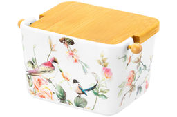 Банка д/сыпучих продуктов 950 мл 18,5*12,8*11 см Певчие птички+ложка+откид.бамб.крыш (без золота) - Elan gallery фото 7