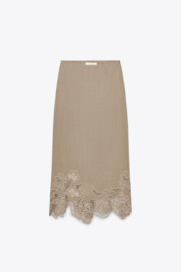 EMBROIDERED MIDI LINGERIE SKIRT - Zara фото 2