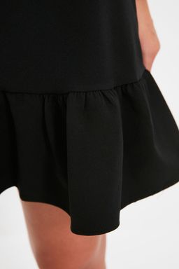 Trendyolmilla Siyah A Kesim Dik Yaka Etegi Buzgulu Mini Dokuma Elbise TWOAW21EL1816  фото 9