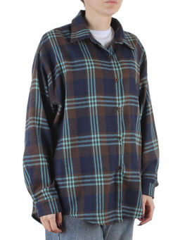 C601 BLUE/BROWN Рубашка женская оверсайз (95% хлопок, 5% спандекс)