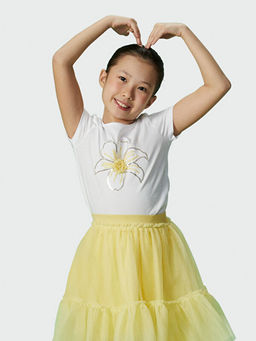 Bisiklet Yaka ?i?ekli K?z ?ocuk Ti??rt