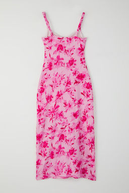 TRENDYOLMILLA Pembe Cicek Bask?l? Ask?l? V Yaka Buzgulu Vucuda Oturan Esnek Maxi Orme Elbise TWOSS25EL00474  фото 6