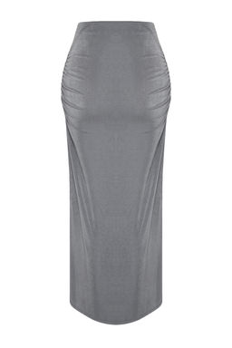 TRENDYOLMILLA Gri Premium Parlak Yuzeyli ve Yumusak Dokulu Drapeli Maxi Orme Etek TWOAW24ET00090 фото 13