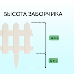 Ограждение декоративное, 30×196 см, 4 секции, пластик, белое, «Палисадник»
