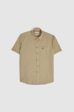 Erkek A__k Haki K_sa Kollu Keten Kar___ml_ G_mlek