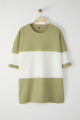 Mint B_y_k Beden Oversize/Geni_ Kesim Renk Bloklu Dokulu T-Shirt TMNSS25BF00038 - Trendyolmilla фото 2