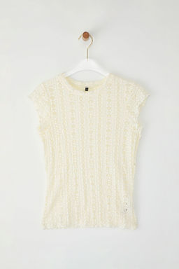 Trendyolmilla Ekru Dantel Fitted/Vucuda Oturan Orme Bluz TWOSS25BZ00282  фото 5