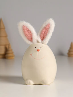 Фигурка керамика, текстиль Зайчик в форме яйца, белый, 7.2?7.2?12.5 см