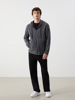 Kap??onlu Uzun Kollu Polar Erkek Fermuarl? Sweatshirt