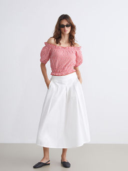 Kay?k Yaka Ekose F?rf?rl? Bluz