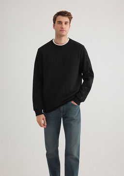 Bisiklet Yaka Siyah Sweatshirt