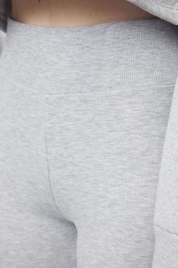 Gri Melanj Wide Leg/Ispanyol Paca Yuksek Bel Interlok Esnek Orme Pantolon TWOAW25PL00006
