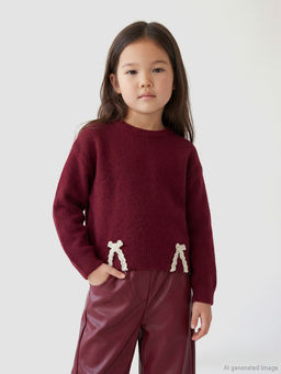 Fiyonk Detayl? Bisiklet Yaka K?z ?ocuk Triko Kazak