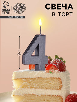 Цена за 2 шт. Свеча в торт на шпажке «Цифра 4», черная, 5 см