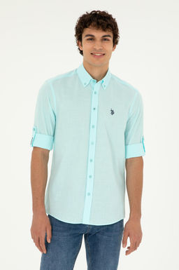 Рубашка мужская U.S. Polo Assn с длинным рукавом зеленая  фото 8