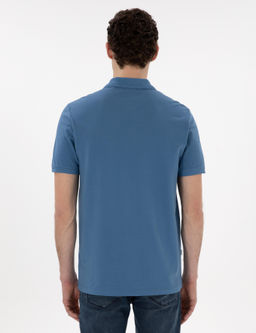 Koyu Mavi Regular Fit %100 Pamuk Polo Yaka Basic Ti__rt