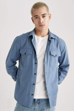 Regular Fit Polo Yaka Basic Duz Pamuklu Uzun Kollu Gomlek - Defacto фото 10