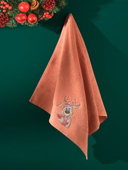 Новогоднее полотенце махровое "GEYIK" 50x90 1/1 (Персиковый)