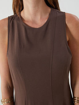 Bisiklet Yaka A Kesim Keten Kar???ml? Elbise