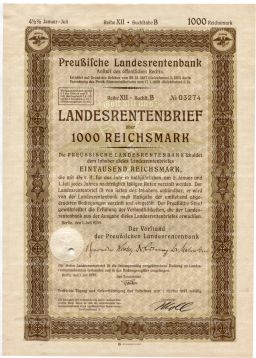 Облигация 4,5% 1000 рейхсмарок 1939 года Германия