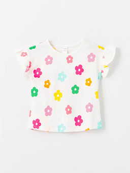 Bisiklet Yaka ?i?ek Desenli K?z Bebek Ti??rt