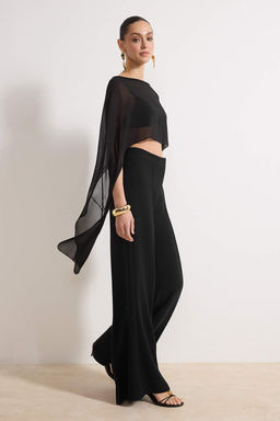 Siyah Asimetrik Kesim Astars?z Sifon Pelerin Party Bluz TPRSS26BZ00055 - Trendyolmilla фото 2