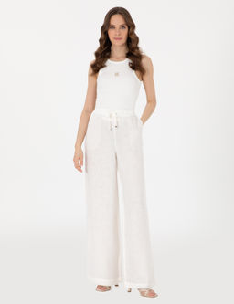 Beyaz Loose Fit Kanvas Pantolon