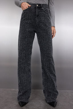 Siyah Dokulu Yuksek Bel Wide Leg Jeans TWOSS25JE00149 - Trendyolmilla фото 2